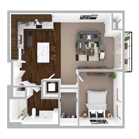 Floor plan for 1 bed, 1 bath, 742 sqft